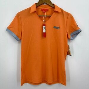 Redvanly Polo Shirt Women's Size M Orange Solid Short Sleeve Collared Golf New